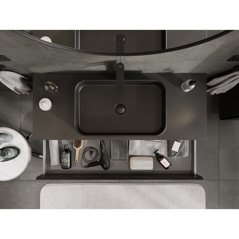 Mexen Rivel bathroom sink cabinet 120 cm with countertop, 2 drawers, fluted, matte black - 91A20-12047-2-BFFC71