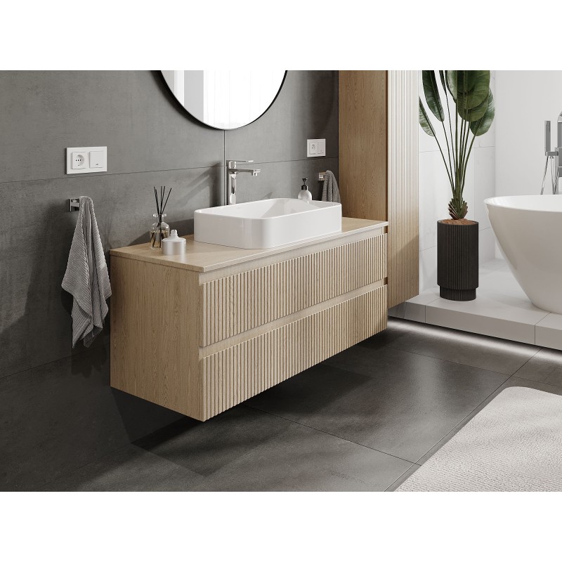 Mexen Rivel bathroom cabinet under washbasin 120 cm with countertop, 2 drawers, grooved, oak - 91A20-12047-2-BFFC81