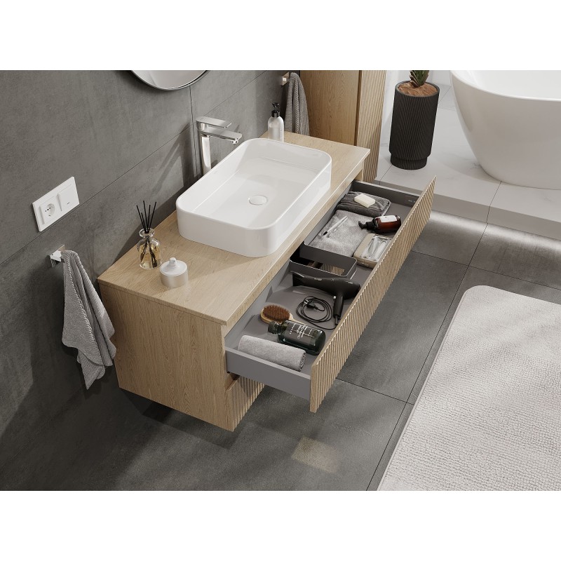 Mexen Rivel bathroom cabinet under washbasin 120 cm with countertop, 2 drawers, grooved, oak - 91A20-12047-2-BFFC81