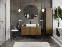 Mexen Rivel bathroom cabinet for under sink 120 cm with countertop, 2 drawers, grooved, walnut - 91A20-12047-2-BFFC86