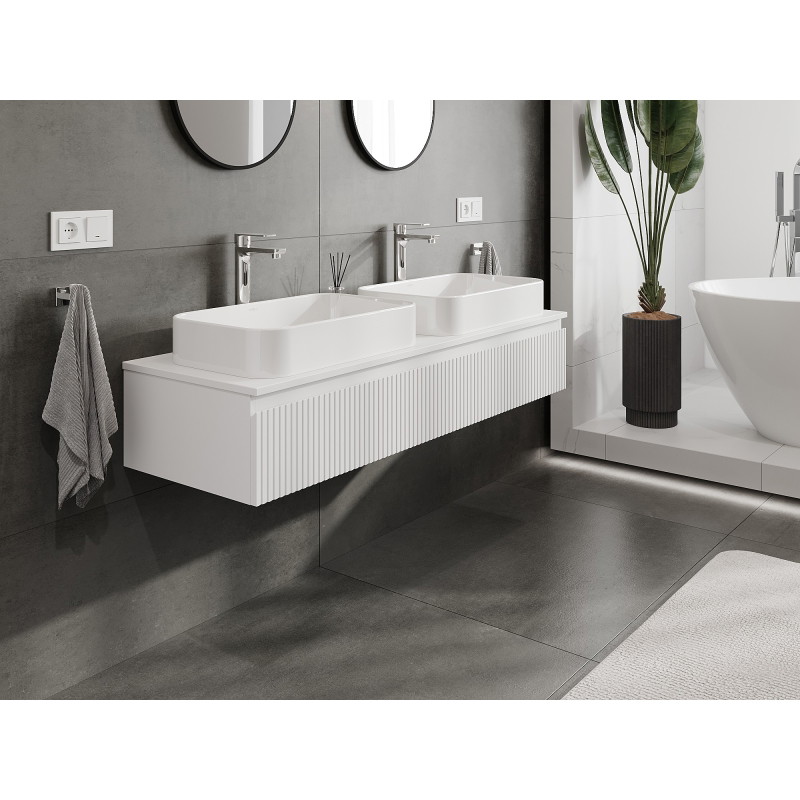 Mexen Rivel bathroom cabinet with countertop 140 cm, 1 drawer, grooved, matte white - 91A20-14023-1-BFC01