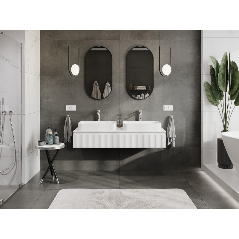 Mexen Rivel bathroom cabinet with countertop 140 cm, 1 drawer, grooved, matte white - 91A20-14023-1-BFC01