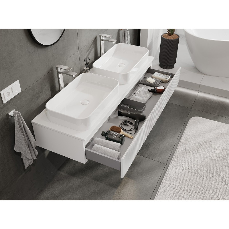 Mexen Rivel bathroom cabinet with countertop 140 cm, 1 drawer, grooved, matte white - 91A20-14023-1-BFC01