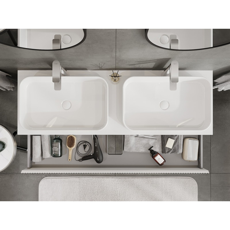 Mexen Rivel bathroom cabinet with countertop 140 cm, 1 drawer, grooved, matte white - 91A20-14023-1-BFC01