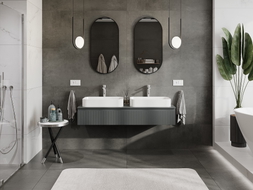 Mexen Rivel 140 cm under-sink bathroom cabinet with countertop, 1 drawer, fluted, matte graphite - 91A20-14023-1-BFC66