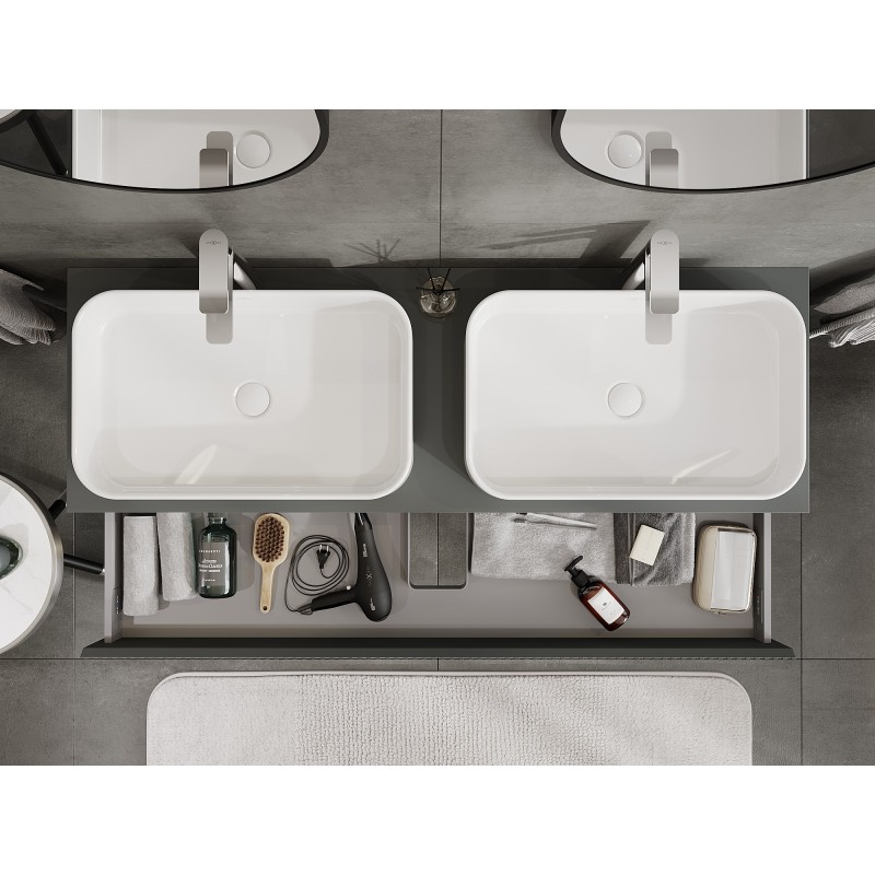 Mexen Rivel bathroom cabinet under washbasin 140 cm with countertop, 1 drawer, grooved, matte graphite - 91A20-14023-1-BFC66