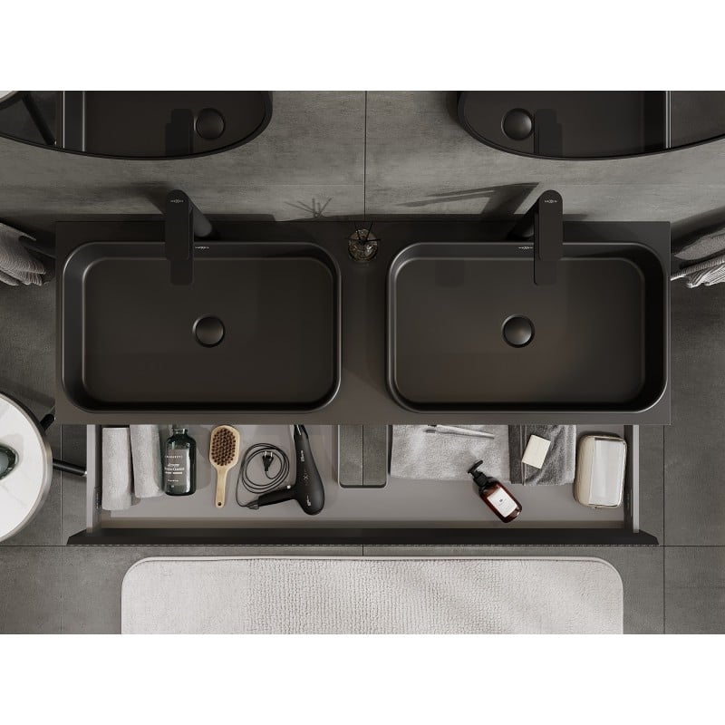 Mexen Rivel Bathroom Cabinet Under Sink 140 cm with Countertop, 1 Drawer, Fluted, Black Matte - 91A20-14023-1-BFC71