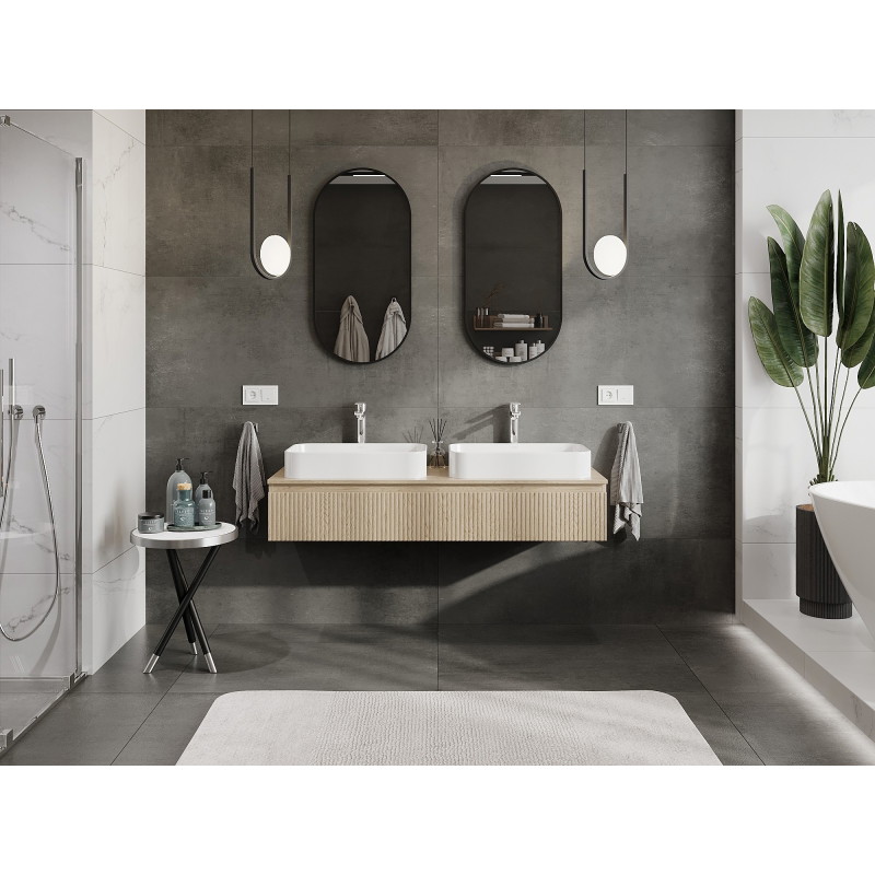 Mexen Rivel 140 cm bathroom cabinet with countertop, 1 drawer, fluted, oak - 91A20-14023-1-BFC81