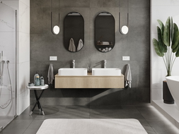 Mexen Rivel bathroom cabinet under-sink 140 cm with countertop, 1 drawer, grooved, oak - 91A20-14023-1-BFC81