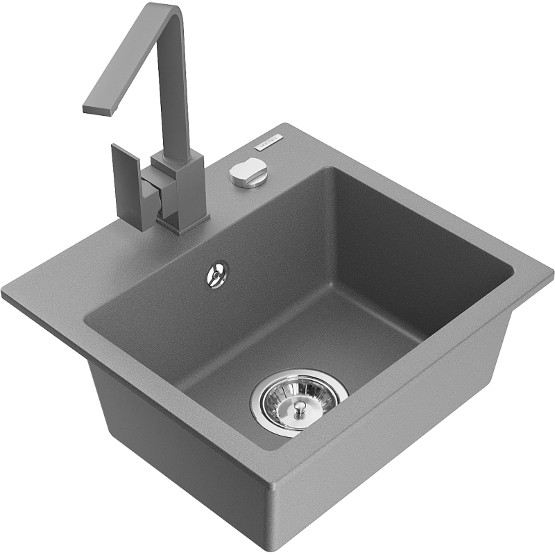 Mexen Milo 1-compartment granite sink with a kitchen mixer tap Rita, Grey - 6505-71-670300-71