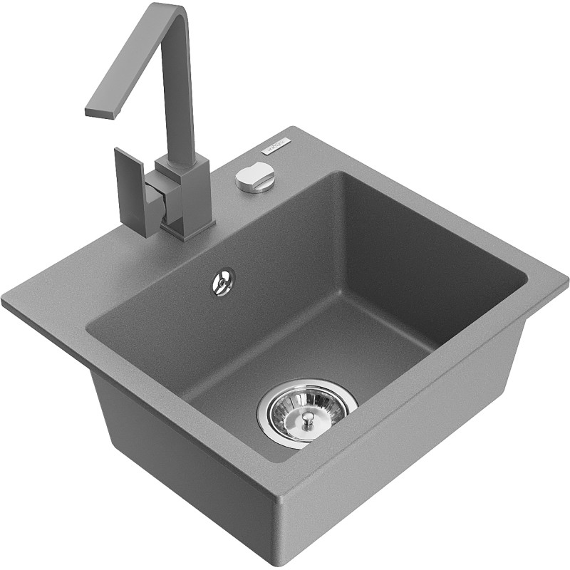 Mexen Milo granite single-bowl sink with Rita kitchen faucet, gray - 6505-71-670300-71