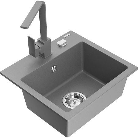 Mexen Milo granite single-bowl sink with Rita kitchen faucet, gray - 6505-71-670300-71