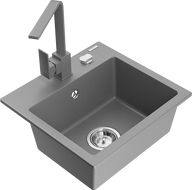 Mexen Milo granite single-bowl sink with Rita kitchen faucet, gray - 6505-71-670300-71