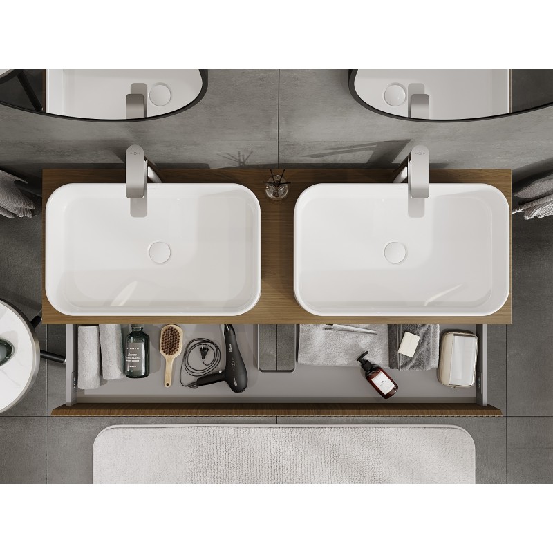 Mexen Rivel bathroom cabinet with countertop 140 cm with 1 drawer, fluted, walnut - 91A20-14023-1-BFC86