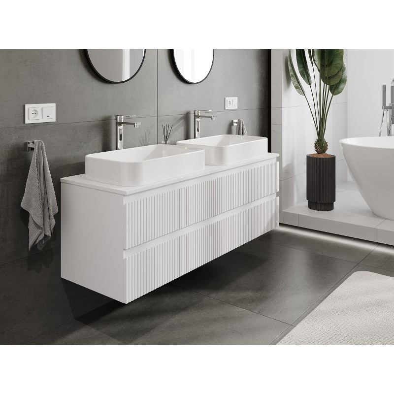 Mexen Rivel 140 cm bathroom cabinet with countertop, 2 drawers, fluted, white matte - 91A20-14047-2-BFFC01