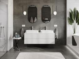 Mexen Rivel 140 cm bathroom cabinet with countertop, 2 drawers, fluted, white matte - 91A20-14047-2-BFFC01