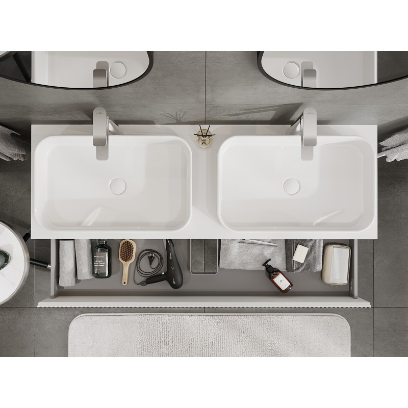 Mexen Rivel 140 cm bathroom cabinet with countertop, 2 drawers, fluted, white matte - 91A20-14047-2-BFFC01