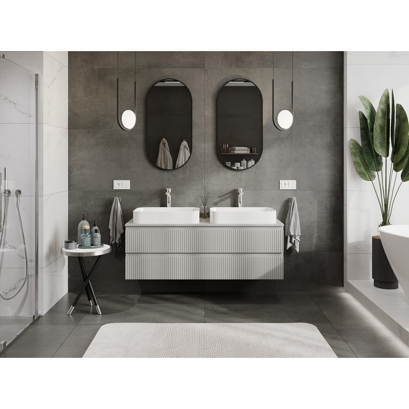 Mexen Rivel bathroom vanity 140 cm with countertop, 2 drawers, grooved, matte gray - 91A20-14047-2-BFFC62