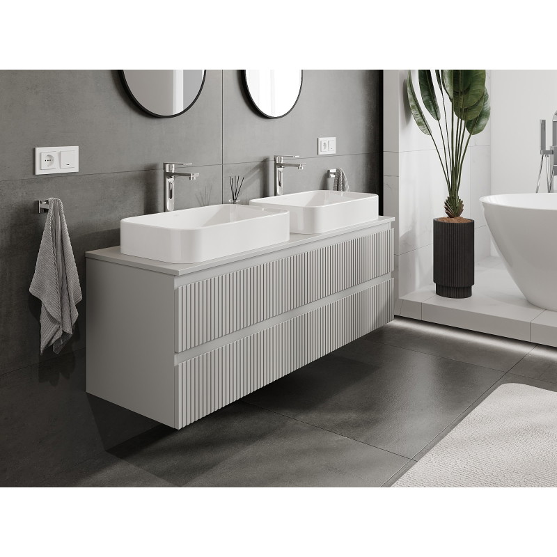 Mexen Rivel bathroom vanity 140 cm with countertop, 2 drawers, grooved, matte gray - 91A20-14047-2-BFFC62