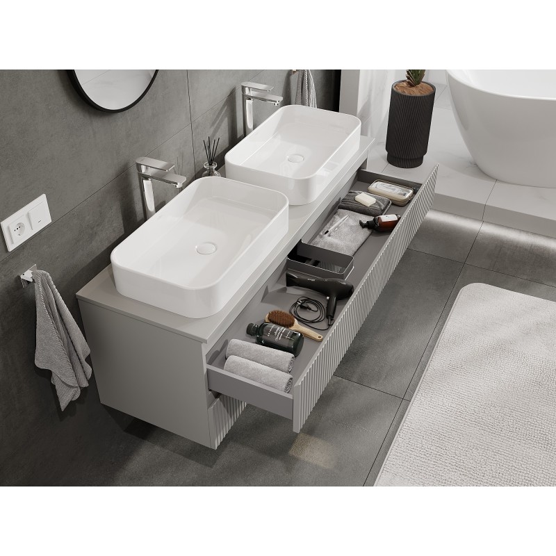 Mexen Rivel 140 cm Bathroom Under-Sink Cabinet with Countertop, 2 Drawers, Grooved, Grey Matte - 91A20-14047-2-BFFC62