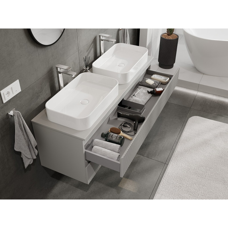 Mexen Rivel bathroom vanity 140 cm with countertop, 2 drawers, grooved, matte gray - 91A20-14047-2-BFFC62