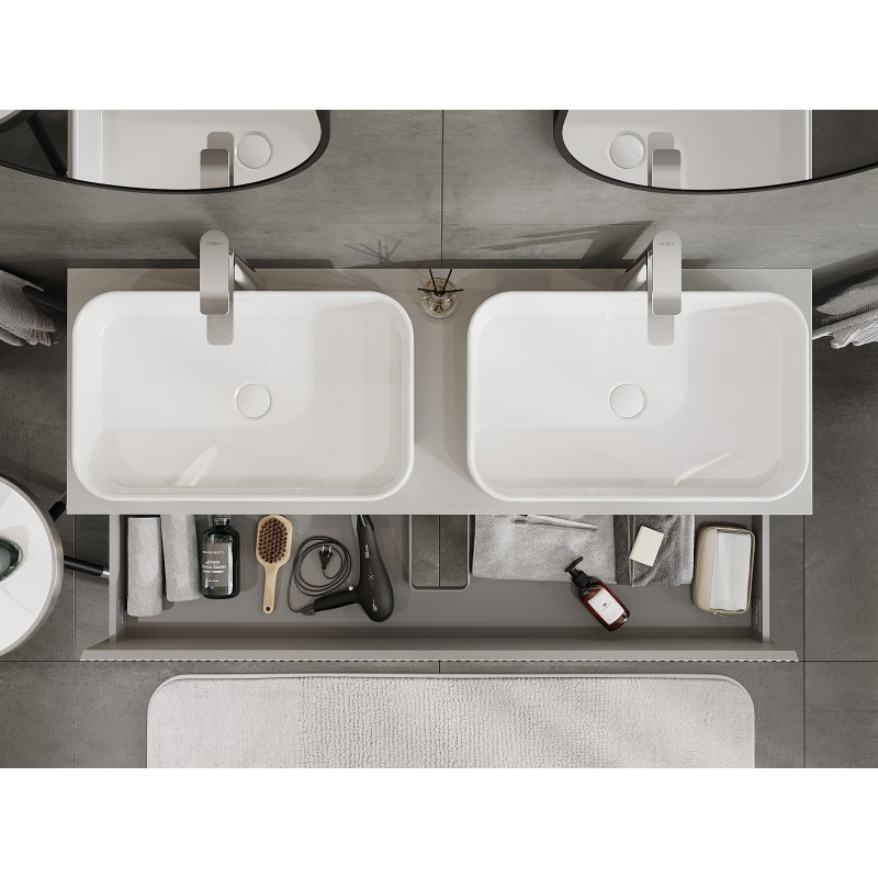 Mexen Rivel bathroom vanity 140 cm with countertop, 2 drawers, grooved, matte gray - 91A20-14047-2-BFFC62