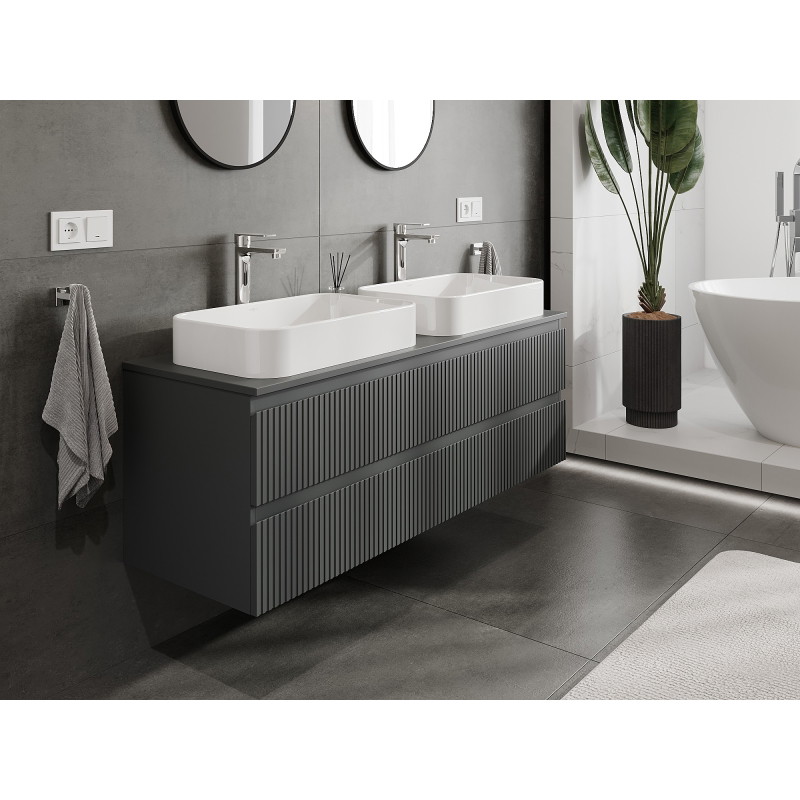Mexen Rivel 140 cm Bathroom Cabinet Under Sink with Countertop, 2 Drawers, Ribbed, Matte Graphite - 91A20-14047-2-BFFC66