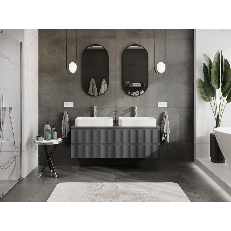 Mexen Rivel 140 cm Bathroom Cabinet Under Sink with Countertop, 2 Drawers, Ribbed, Matte Graphite - 91A20-14047-2-BFFC66