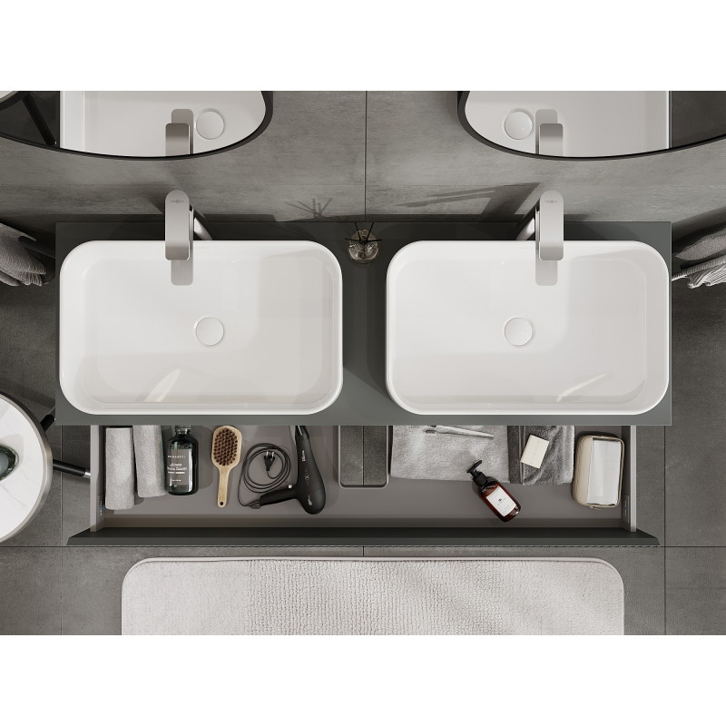 Mexen Rivel 140 cm Bathroom Cabinet Under Sink with Countertop, 2 Drawers, Ribbed, Matte Graphite - 91A20-14047-2-BFFC66