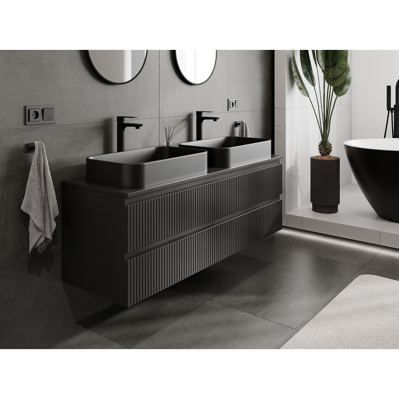 Mexen Rivel bathroom cabinet under the sink 140 cm with countertop, 2 drawers, grooved, matte black - 91A20-14047-2-BFFC71