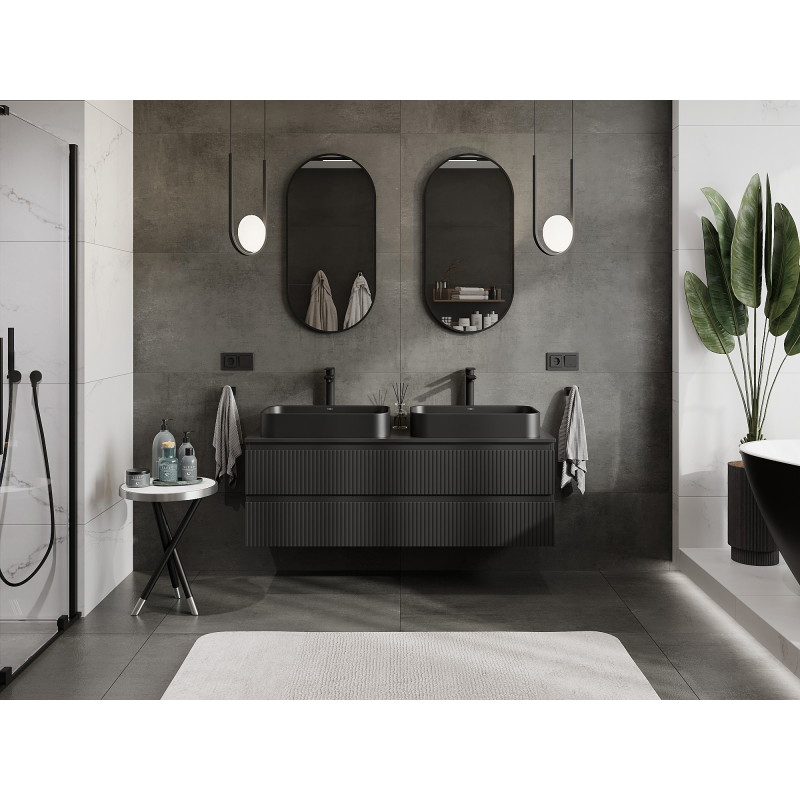 Mexen Rivel bathroom cabinet under the sink 140 cm with countertop, 2 drawers, grooved, matte black - 91A20-14047-2-BFFC71