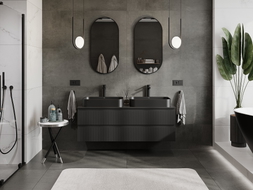 Mexen Rivel bathroom cabinet under the sink 140 cm with countertop, 2 drawers, grooved, matte black - 91A20-14047-2-BFFC71