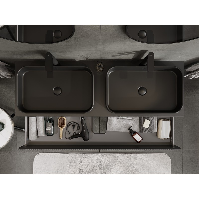 Mexen Rivel 140 cm Vanity Unit with Countertop, 2 Drawers, Grooved, Black Matte - 91A20-14047-2-BFFC71