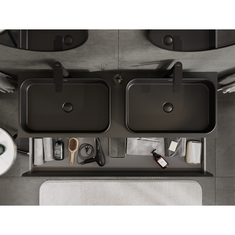 Mexen Rivel bathroom cabinet under the sink 140 cm with countertop, 2 drawers, grooved, matte black - 91A20-14047-2-BFFC71