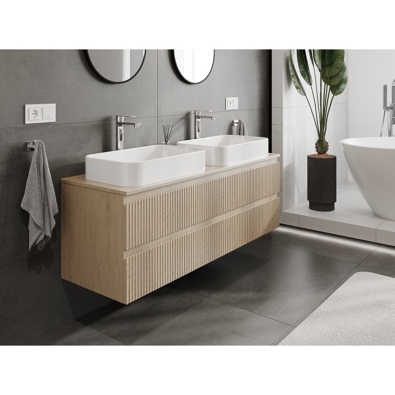 Mexen Rivel bathroom cabinet under sink 140 cm with countertop, 2 drawers, grooved, oak - 91A20-14047-2-BFFC81