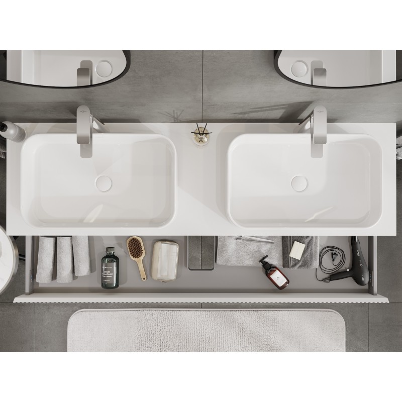 Mexen Rivel bathroom cabinet for under sink 160 cm with countertop, 1 drawer, grooved, matte white - 91A20-16023-1-BFC01