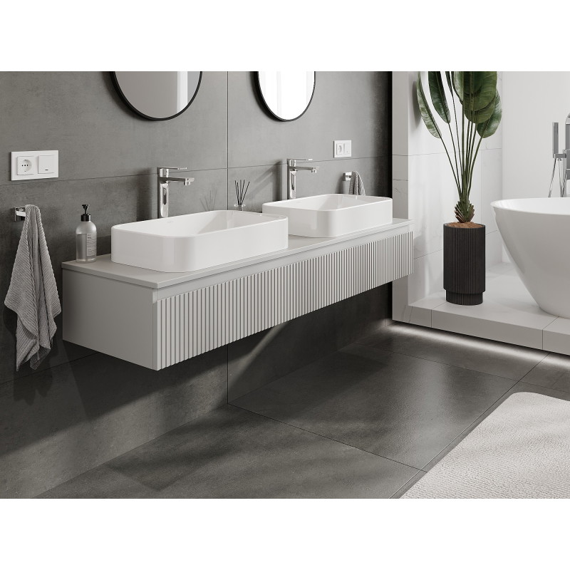 Mexen Rivel 160 cm under-sink bathroom cabinet with countertop, 1 drawer, ribbed, matte gray - 91A20-16023-1-BFC62