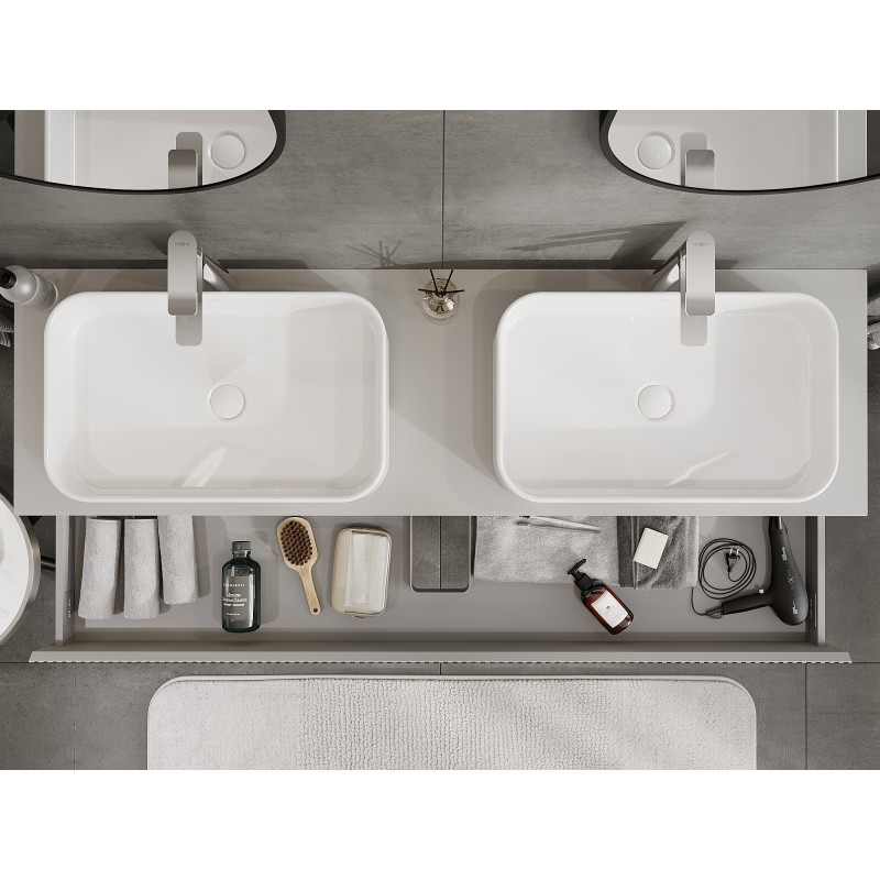 Mexen Rivel 160 cm under-sink bathroom cabinet with countertop, 1 drawer, ribbed, matte gray - 91A20-16023-1-BFC62