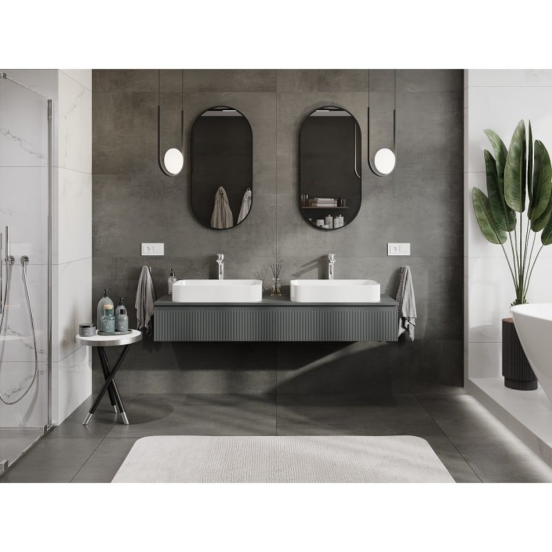 Mexen Rivel bathroom cabinet 160 cm with countertop, 1 drawer, fluted, matte graphite - 91A20-16023-1-BFC66