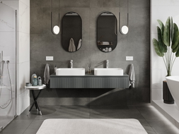 Mexen Rivel bathroom cabinet under-sink 160 cm with countertop, 1 drawer, grooved, matte graphite - 91A20-16023-1-BFC66