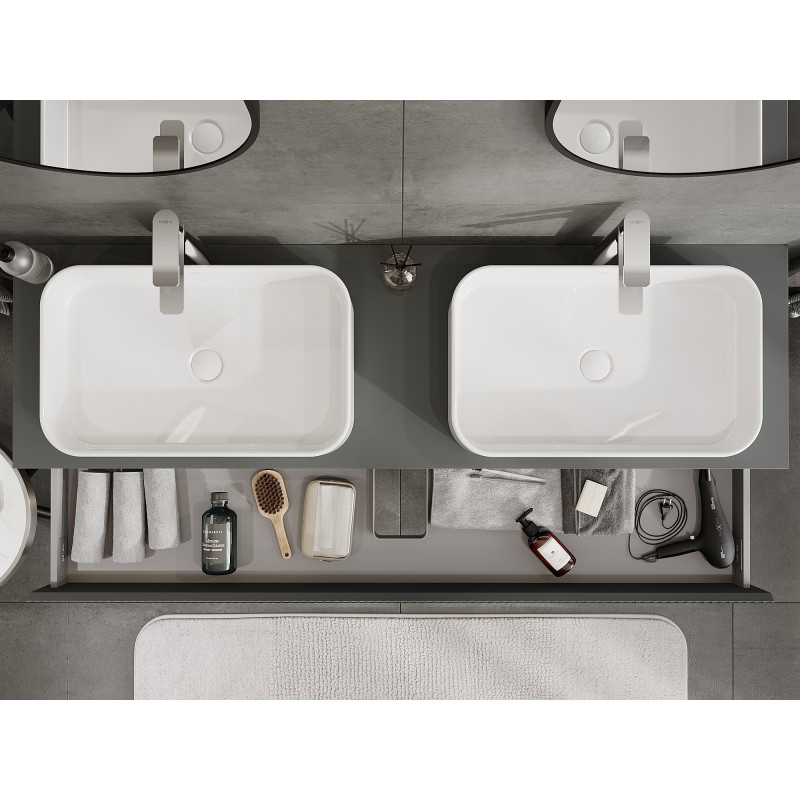 Mexen Rivel bathroom cabinet under-sink 160 cm with countertop, 1 drawer, grooved, matte graphite - 91A20-16023-1-BFC66