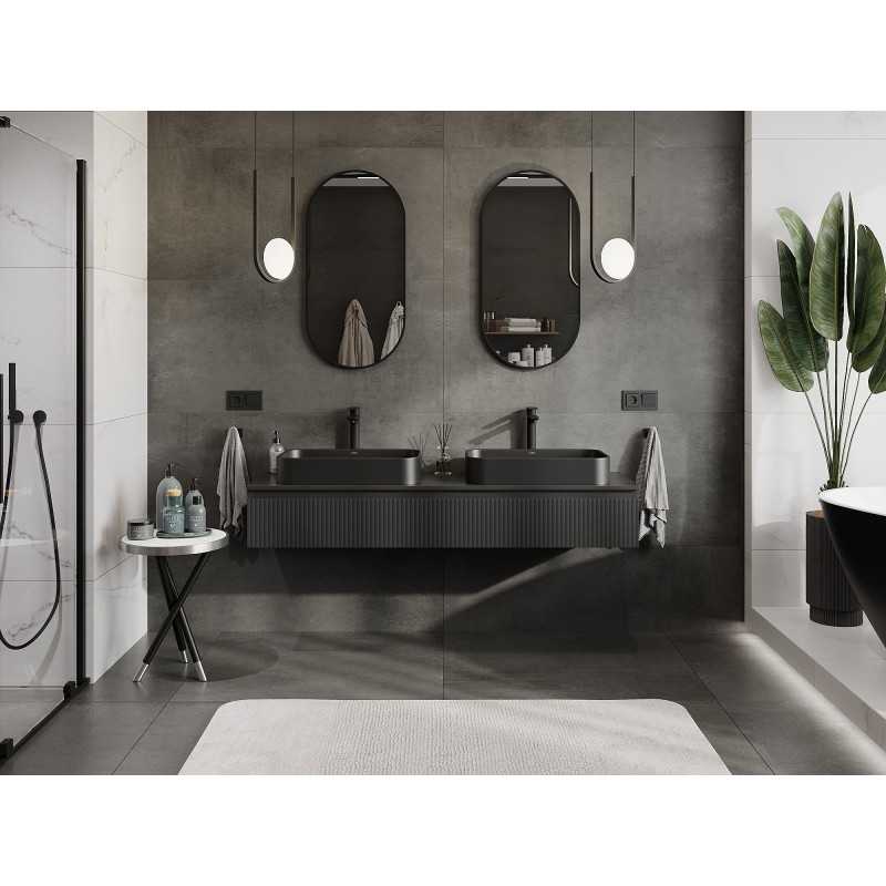 Mexen Rivel bathroom cabinet under sink 160 cm with countertop, 1 drawer, grooved, matte black - 91A20-16023-1-BFC71