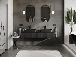Mexen Rivel bathroom cabinet under sink 160 cm with countertop, 1 drawer, grooved, matte black - 91A20-16023-1-BFC71