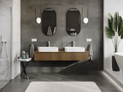 Mexen Rivel bathroom vanity cabinet 160 cm with countertop, 1 drawer, grooved, walnut - 91A20-16023-1-BFC86
