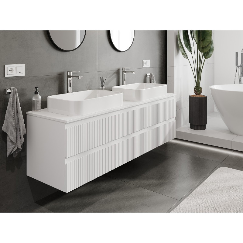 Mexen Rivel bathroom cabinet under sink 160 cm with countertop, 2 drawers, grooved, white matte - 91A20-16047-2-BFFC01