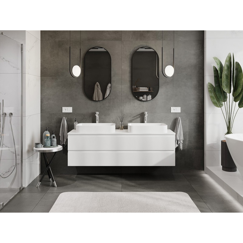 Mexen Rivel bathroom cabinet under sink 160 cm with countertop, 2 drawers, grooved, white matte - 91A20-16047-2-BFFC01
