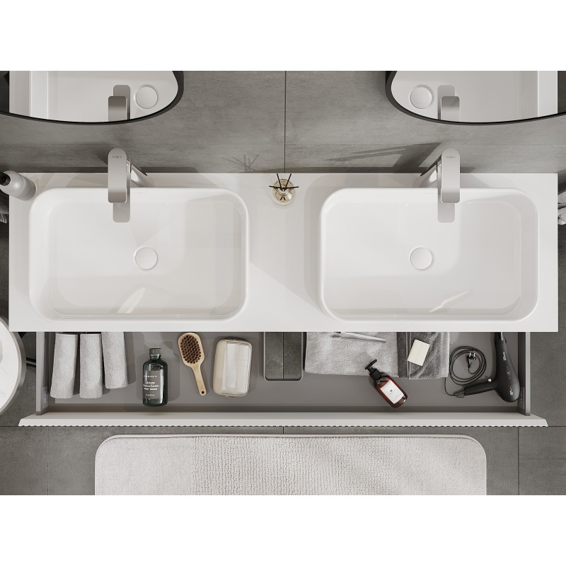 Mexen Rivel bathroom cabinet under sink 160 cm with countertop, 2 drawers, grooved, white matte - 91A20-16047-2-BFFC01