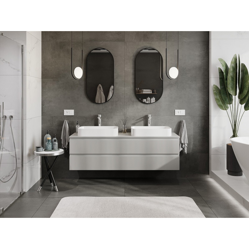 Mexen Rivel bathroom cabinet under the sink 160 cm with countertop, 2 drawers, grooved, matte gray - 91A20-16047-2-BFFC62