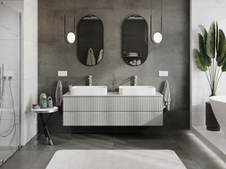 Mexen Rivel bathroom cabinet under the sink 160 cm with countertop, 2 drawers, grooved, matte gray - 91A20-16047-2-BFFC62