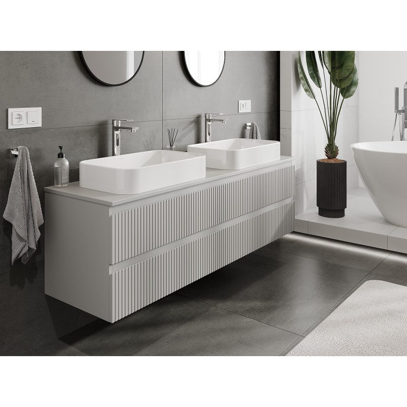 Mexen Rivel bathroom cabinet for washbasin 160 cm with countertop, 2 drawers, ribbed, matte grey - 91A20-16047-2-BFFC62